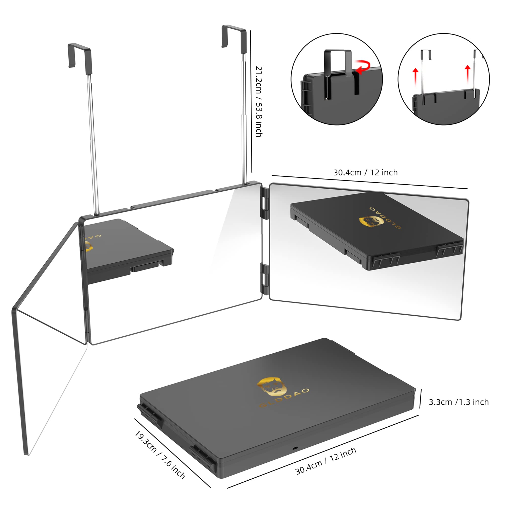 Glddao 3 Way Mirror For Hair Cutting Self 360 Trifold Barber Mirrors 3 Sided Hair Mirror To See Back Of Head Braiding Hair Hairc