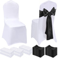 Mepase 100 Pcs Wedding Chair Covers 50 Stretch Spandex Chair Covers with 50 Decorative Elastic Chair Sash Silk Chair Bows for We