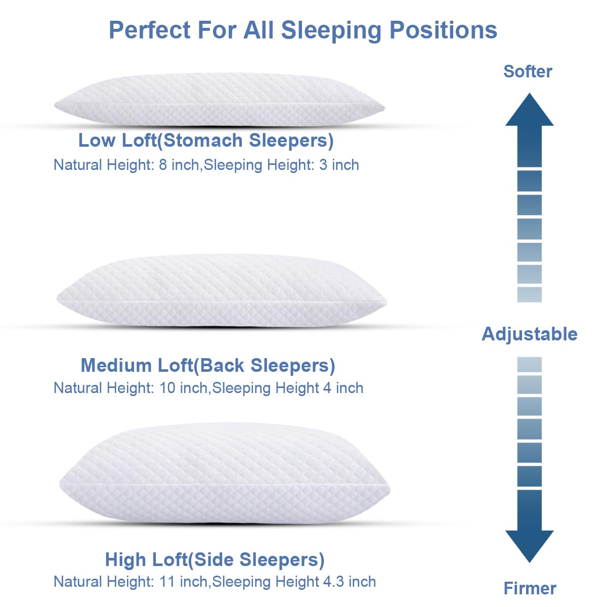 Kuyoyga Shredded Memory Foam Pillows For Sleeping 2 Pack - Cooling Bed Pillows King Size Set Of 2 - Medium Frim Gel Pillows For