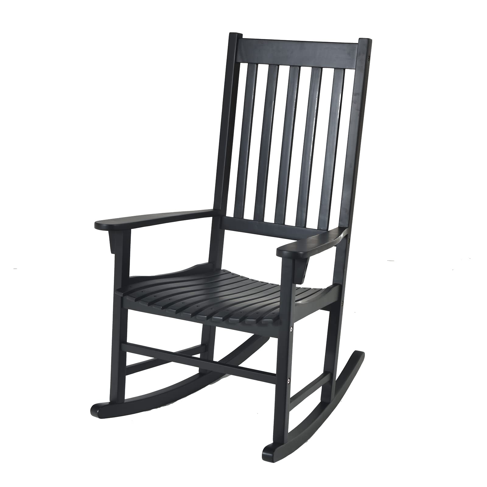 Tangkula Acacia Wood Porch Rocking Chair, Wooden Rocking Chair Rocker With High Back & Armrest For Indoor Outdoor Use, Patio Rocker For Garden Lawn Balcony Backyard Poolside (1, Black)