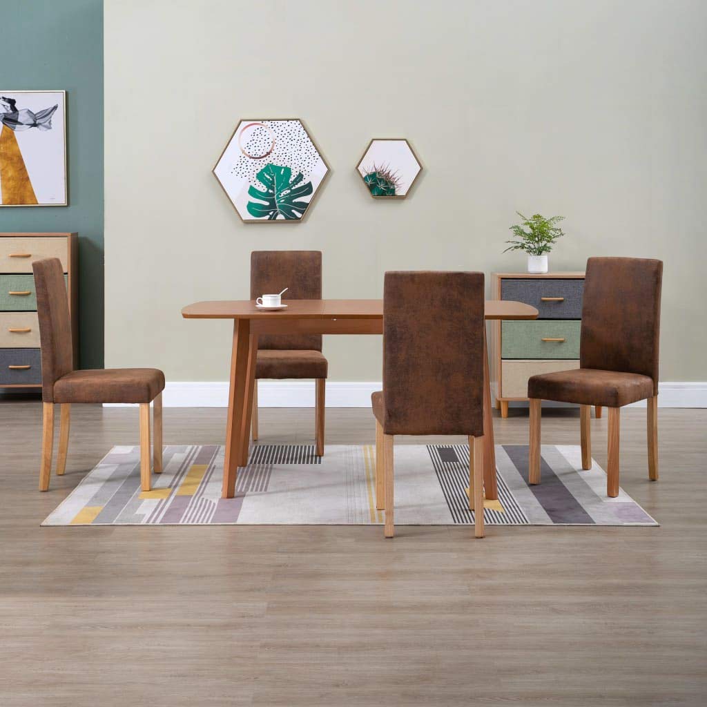 vidaXL Set of 4 Dining Room Chairs in Brown Faux Suede Leather - Modern Design, Thickly Padded for Comfort, Strong Wooden Legs, Easy to Assemble