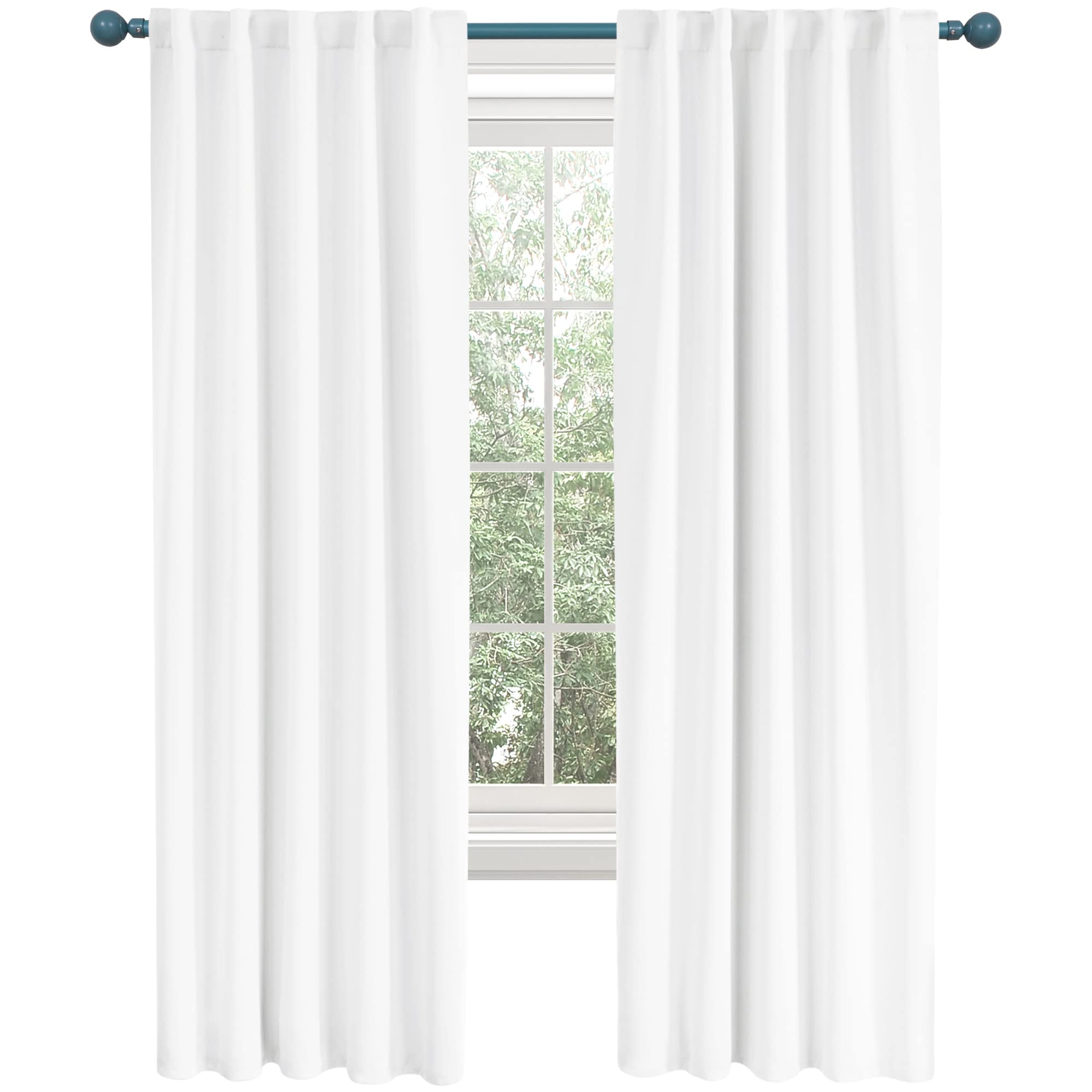 Deconovo Long Semi Blackout Curtains - Back Tab And Rod Pocket 50% Light Blocking Curtain Drapes For Hall Room, 42X108 Inch, White, 2 Panels