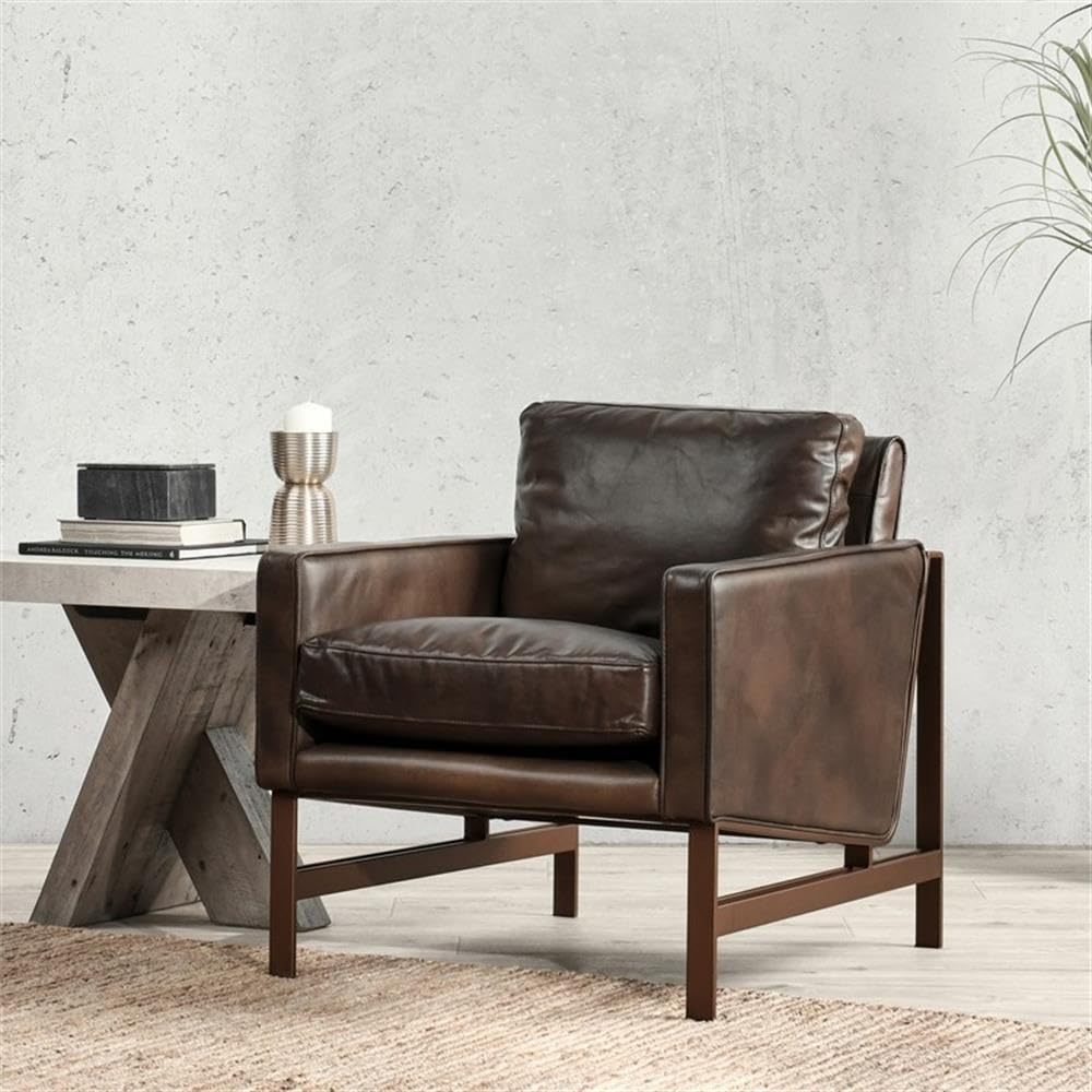 Kosas Home Chad Cushion Back Modern Leather Club Chair in Brown/Brass