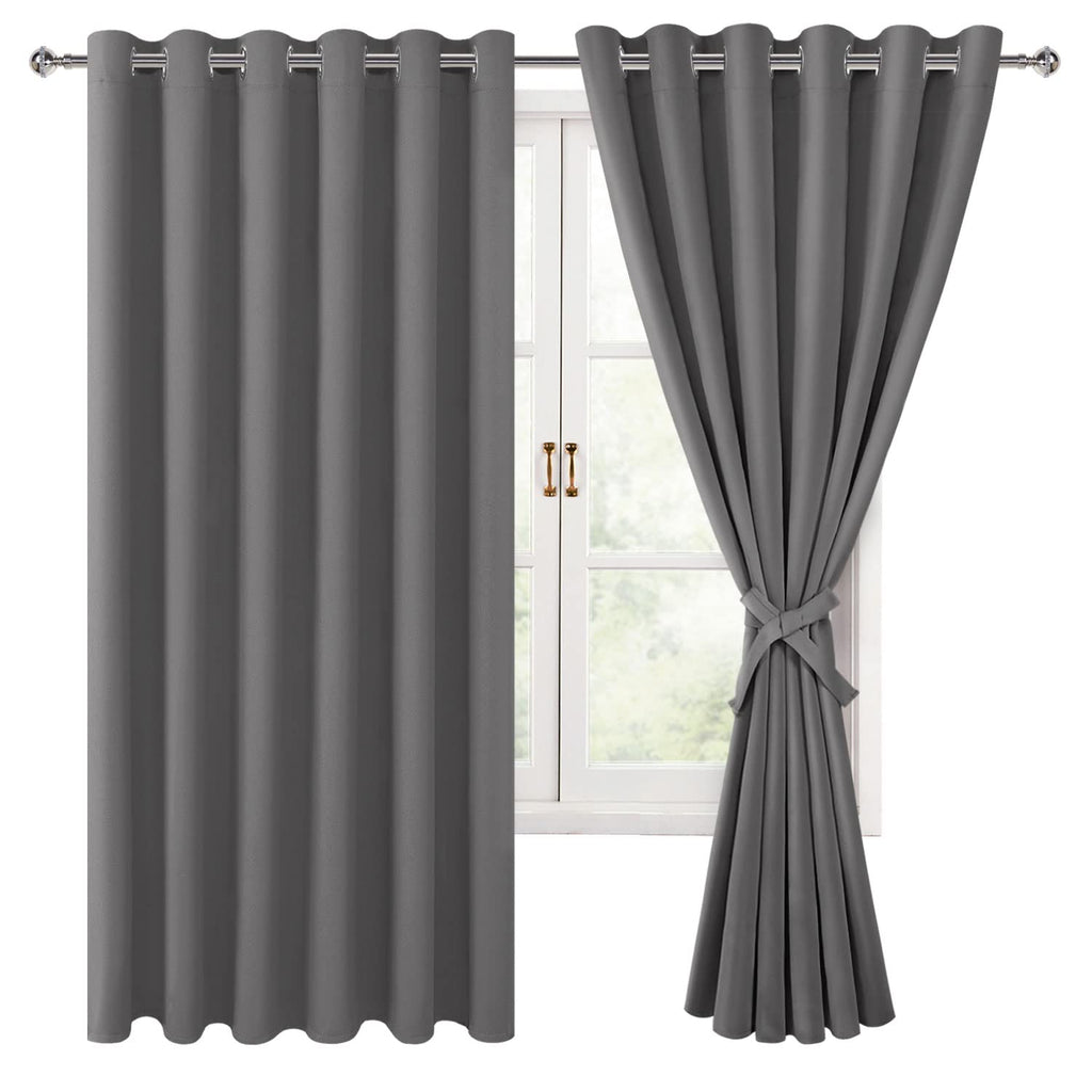 Hiasan Grommet Blackout Curtains For Bedroom, 70 X 63 Inches - Thermal Insulated & Light Blocking Window Drapes For Living Room/Dorm Room, Set Of 2 Panels Sewn With Tiebacks, Light Grey