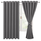 Hiasan Grommet Blackout Curtains For Bedroom, 70 X 63 Inches - Thermal Insulated & Light Blocking Window Drapes For Living Room/Dorm Room, Set Of 2 Panels Sewn With Tiebacks, Light Grey