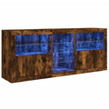 vidaXL Sideboard with LED Lights Smoked Oak 71.5inchx14.6inchx26.4
