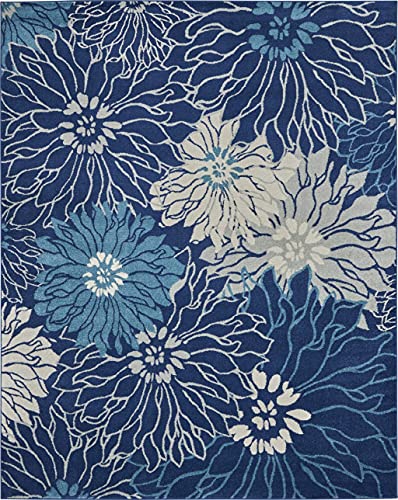 HomeRoots Navy/Ivory 100% Polypropylene 8’ x 10’ Navy and Ivory Floral Area Rug