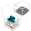 Deoot 2 Pack Small Clear Acrylic Organizer With Lid For Paper Clips,Sticky Note,Qtip,Cotton Balls,Hair Ties Holder Acrylic Box F