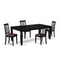 East West Furniture LGAN5-BLK-LC 5 Piece Dining Room Table Set Includes a Rectangle Wooden Table with Butterfly Leaf and 4 Faux Leather Kitchen Dining Chairs, 42x84 Inch, Black