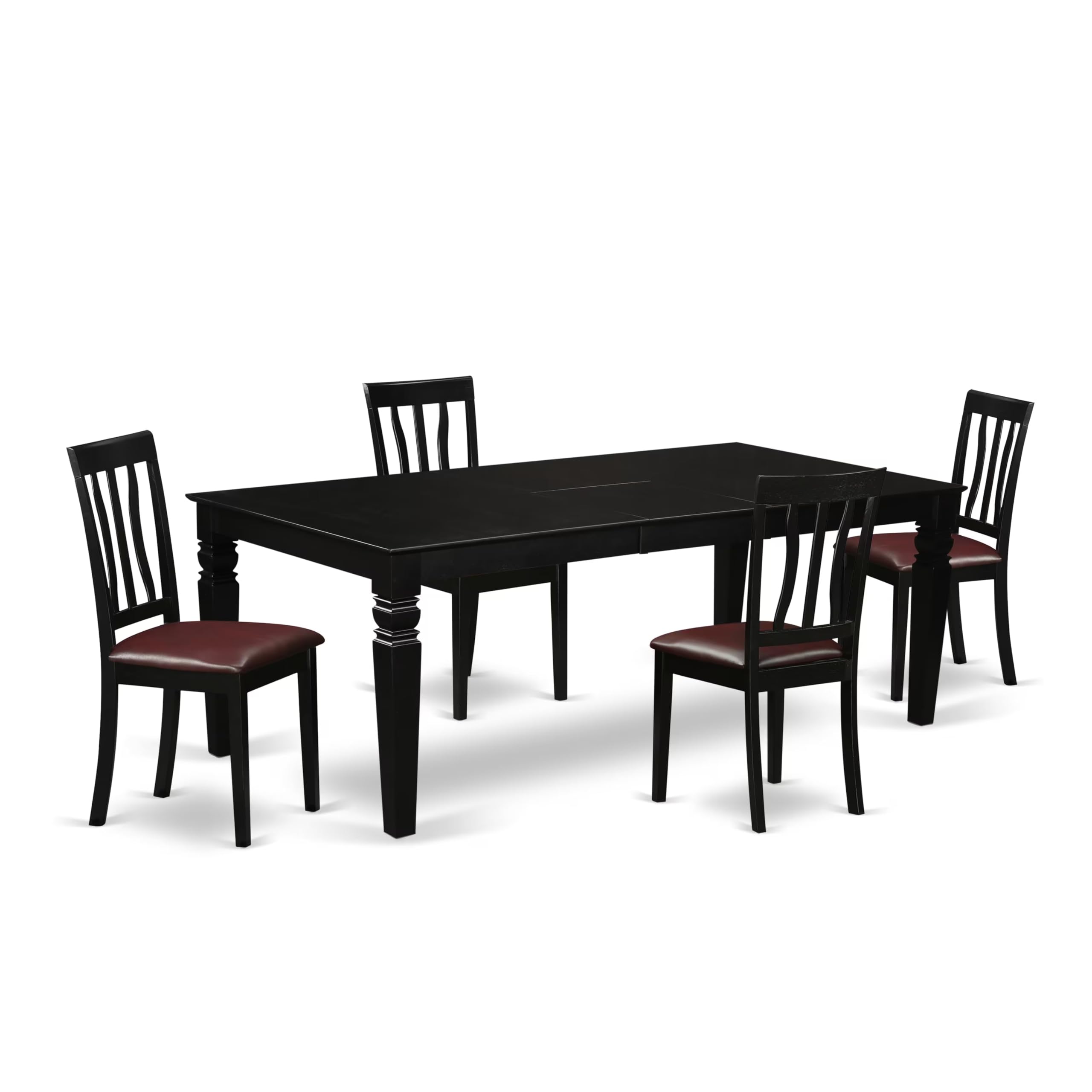 East West Furniture LGAN5-BLK-LC 5 Piece Dining Room Table Set Includes a Rectangle Wooden Table with Butterfly Leaf and 4 Faux Leather Kitchen Dining Chairs, 42x84 Inch, Black