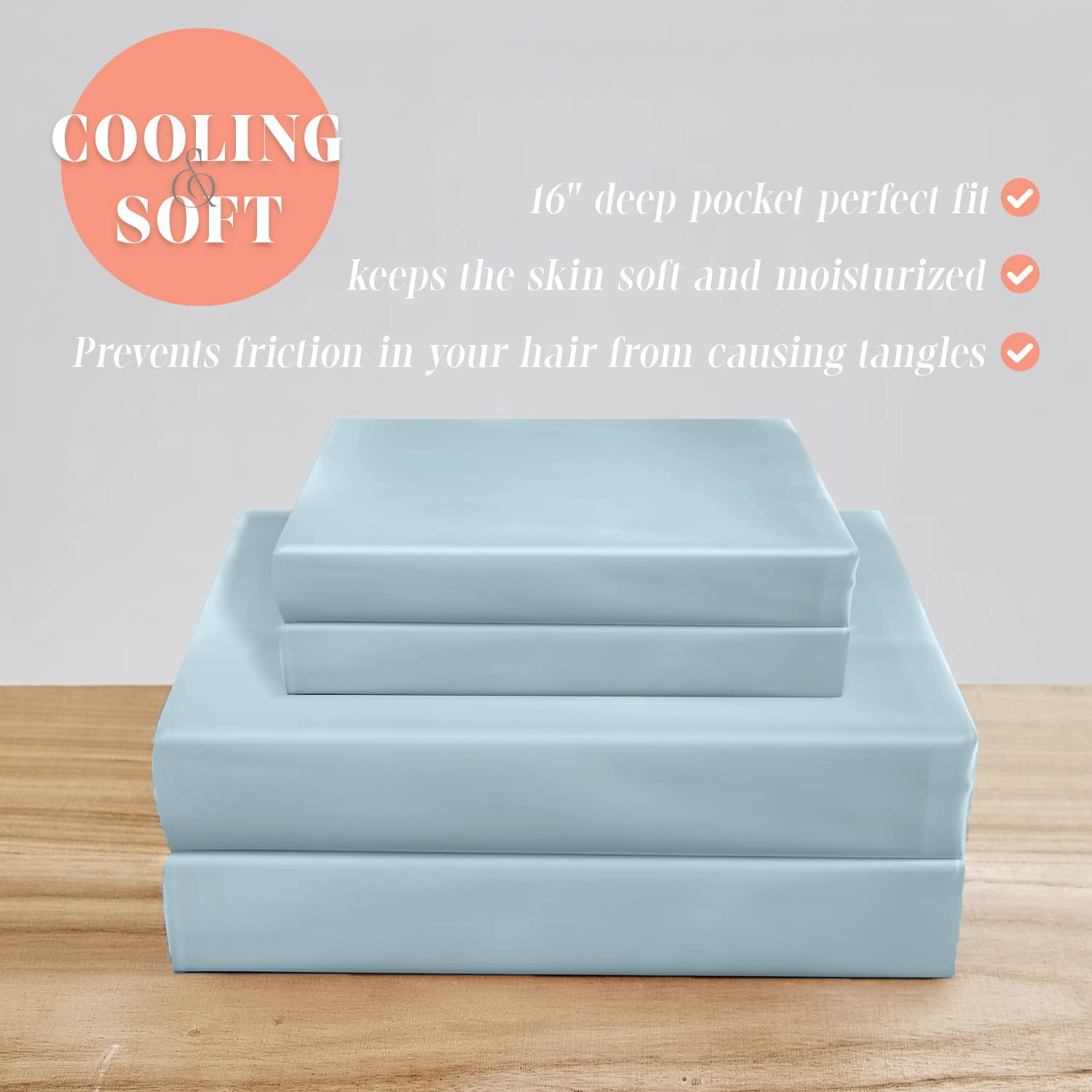 Elegant Comfort Luxurious 4-Piece Silky Satin Sheet Set, Skin And Hair Friendly, Wrinkle, Fade, Stain Resistant With Deep Pockets Fitted Sheet, Cooling Soft Satin Sheet Set, Full, Baby Blue