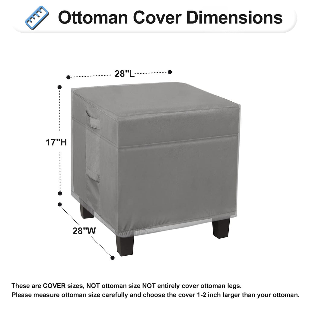 Outdoorlines Outdoor Waterproof Patio Ottoman Covers - Square Uv-Proof Patio Side Table Cover Windproof Heavy-Duty Furniture Covering Protector 28L X 28W X 17H Inch, Grey
