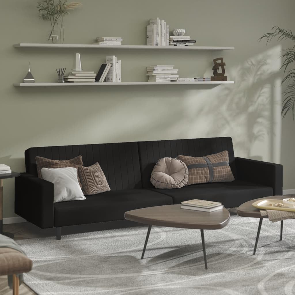 vidaXL Black Velvet 2-Seater Sleeper Sofa - Convertible Loveseat/Daybed for Living Room, Studio, Apartment