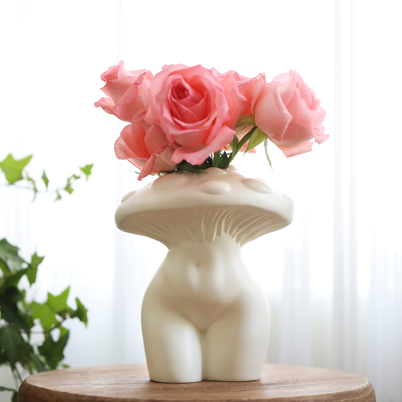 GUGUGO Mushroom Female Body Vase for Decor,Quirky Unique Cute and Funny Boho Decor for Home and Bathroom,Mushroom Butt Vase for 