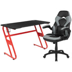 Flash Furniture Red Gaming Desk And Gray/Black Racing Chair Set With Cup Holder And Headphone Hook