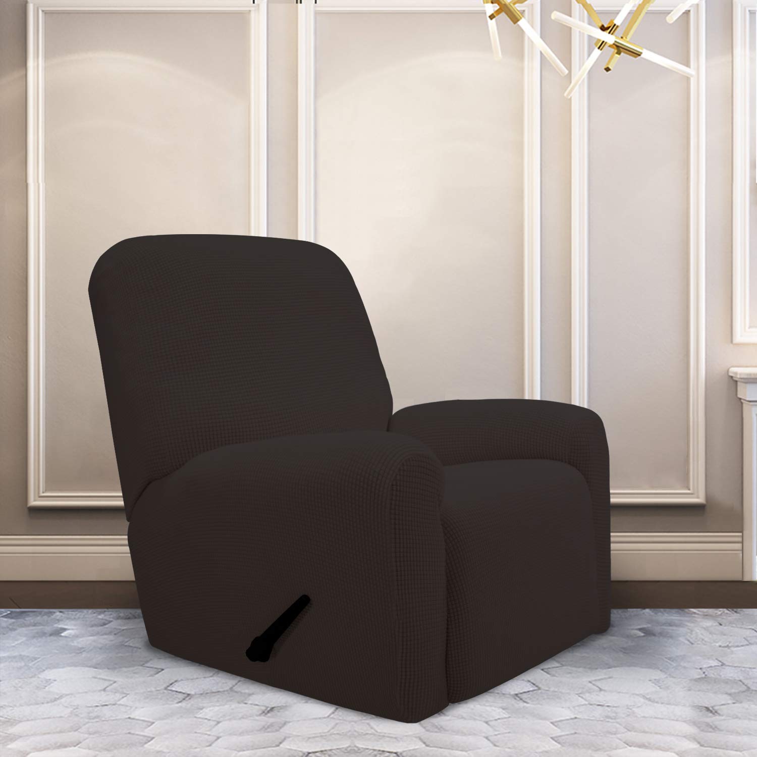 Purefit Stretch Recliner Sofa Slipcover With Pocket With Pocket – Spandex Jacquard Non Slip Soft Couch Sofa Cover, Washable Furniture Protector With Elastic Bottom For Kids (Recliner, Chocolate)