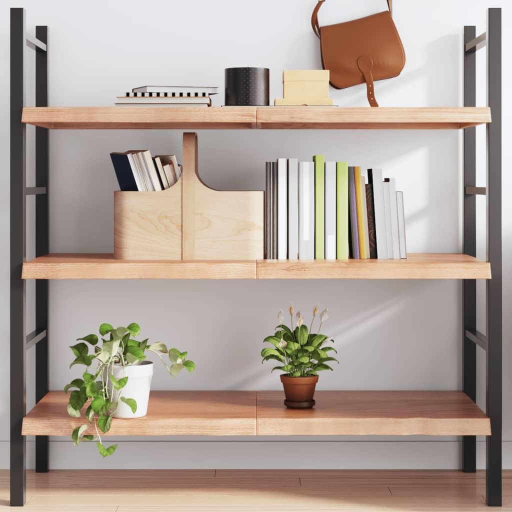 vidaXL Wall-Mounted Shelf, Solid Oak Wood, Industrial Farmhouse Style, Light Brown, Versatile Applications, Handmade Live Edge, Space-Saving Design