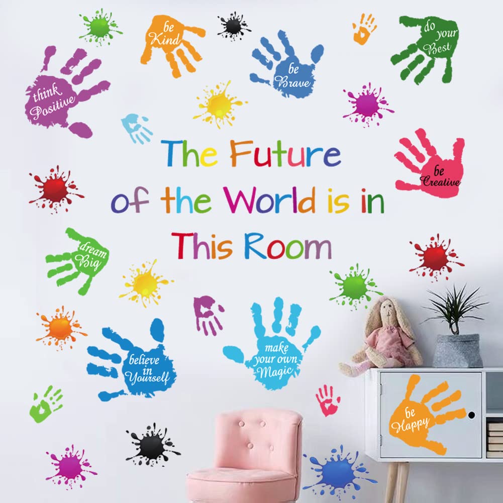 Colorful Inspirational Quotes Wall Stickers Vinyl Paint Splatter Handprint Wall Decals Motivational Lettering Positive Saying Wa