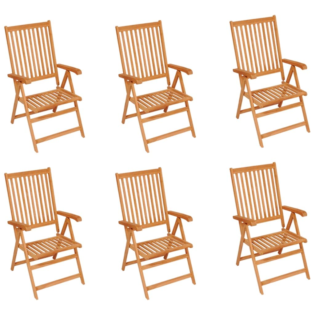 vidaXL Solid Teak Wood Patio Chairs with Red Cushions – Set of 6, Adjustable Reclining Outdoor Garden Furniture, Foldable for Easy Storage