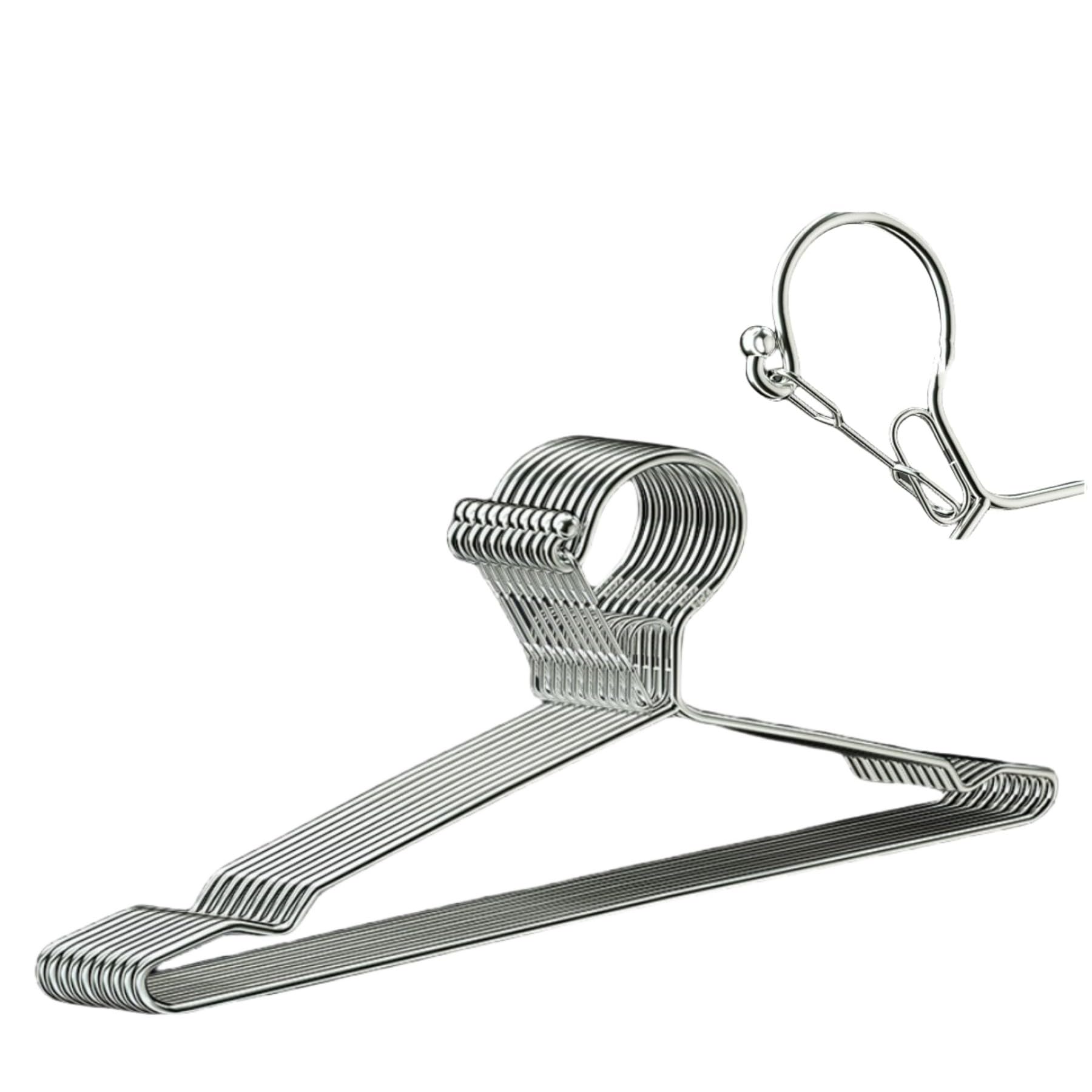 16.5    Wire Hanger 4mm Lockable Hangers 10Pack Stainless Steel Slim Thin Heavy Duty Windproof Lock Hook Metal Space Saving Clot