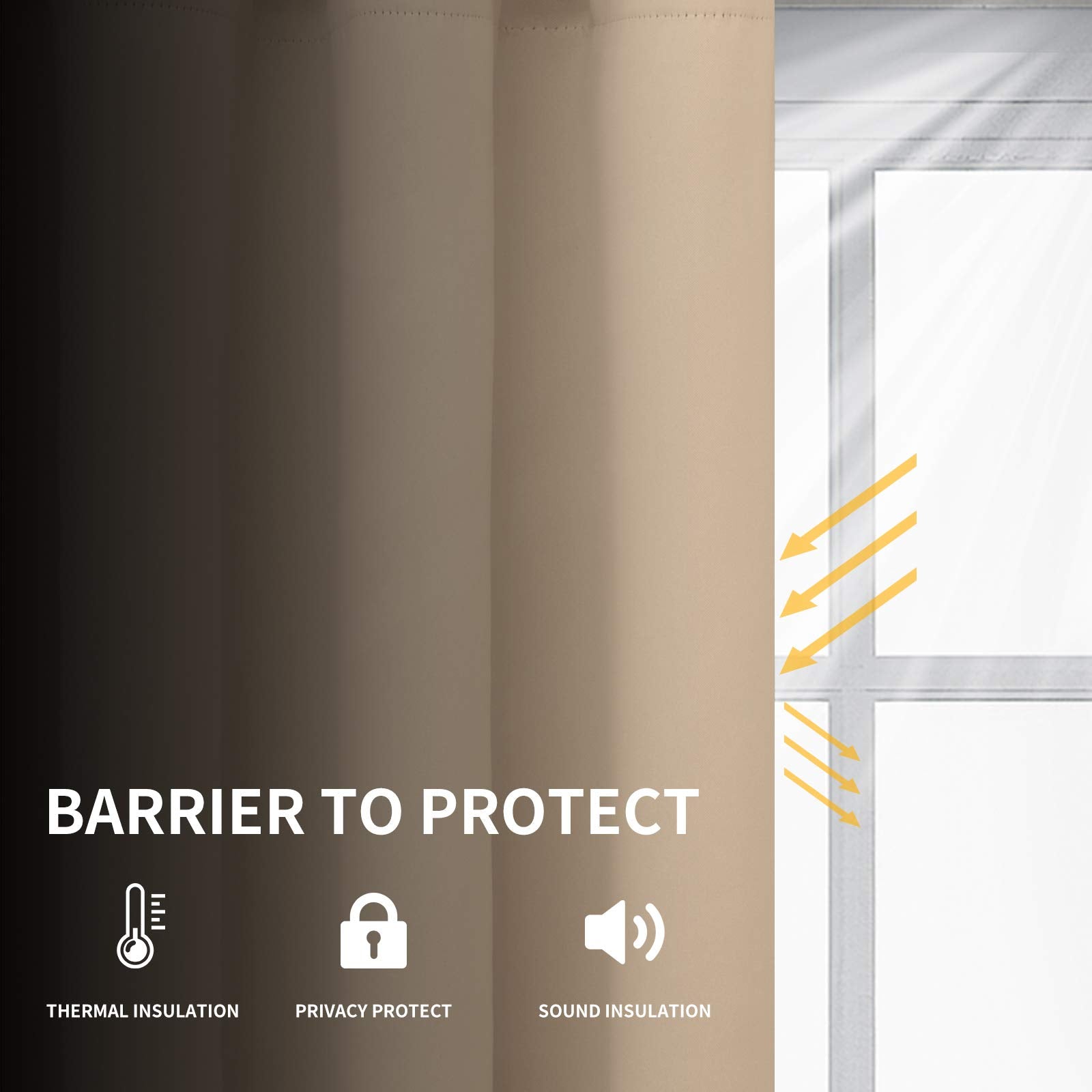 Easy-Going Blackout Curtains For Bedroom, Solid Thermal Insulated Grommet And Noise Reduction Window Drapes, Room Darkening Curtains For Living Room, 2 Panels(52X96 In,Beige)