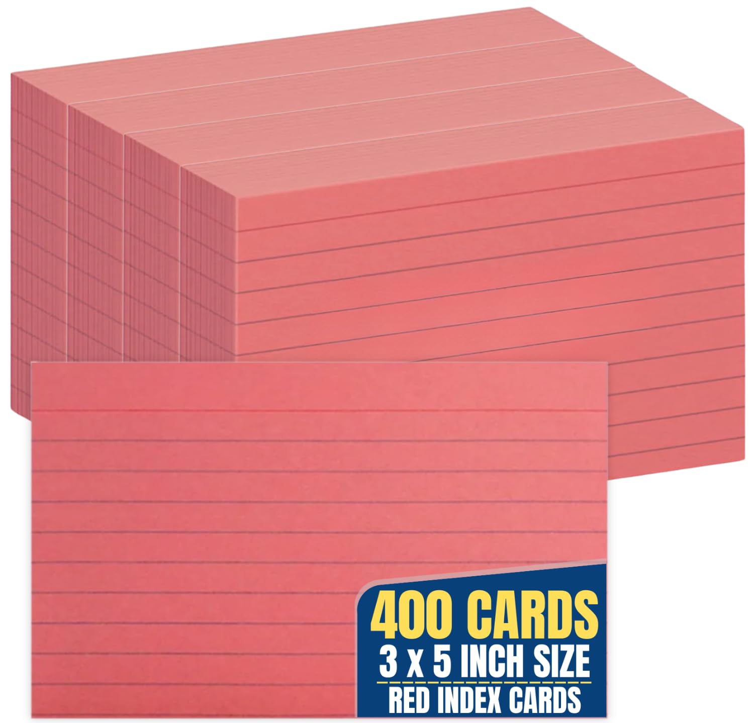 1Intheoffice Index Cards 3X5, Colored Index Cards, Lined Index Cards, Red, 400 Pack