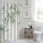Ruelvth Green Bamboo Shower Curtain, Watercolor Green Leaves Shower Curtain For Bathroom Waterproof Fabric Spring Botanical Show