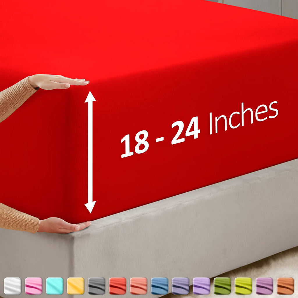 Nestl Red California King Fitted Sheet, Extra Deep Pocket Cal King Fitted Sheet Only, 1800 Microfiber Fitted Bed Sheet, Ultra Soft Fitted Sheet California King Fits Up To 24 Inch Mattress