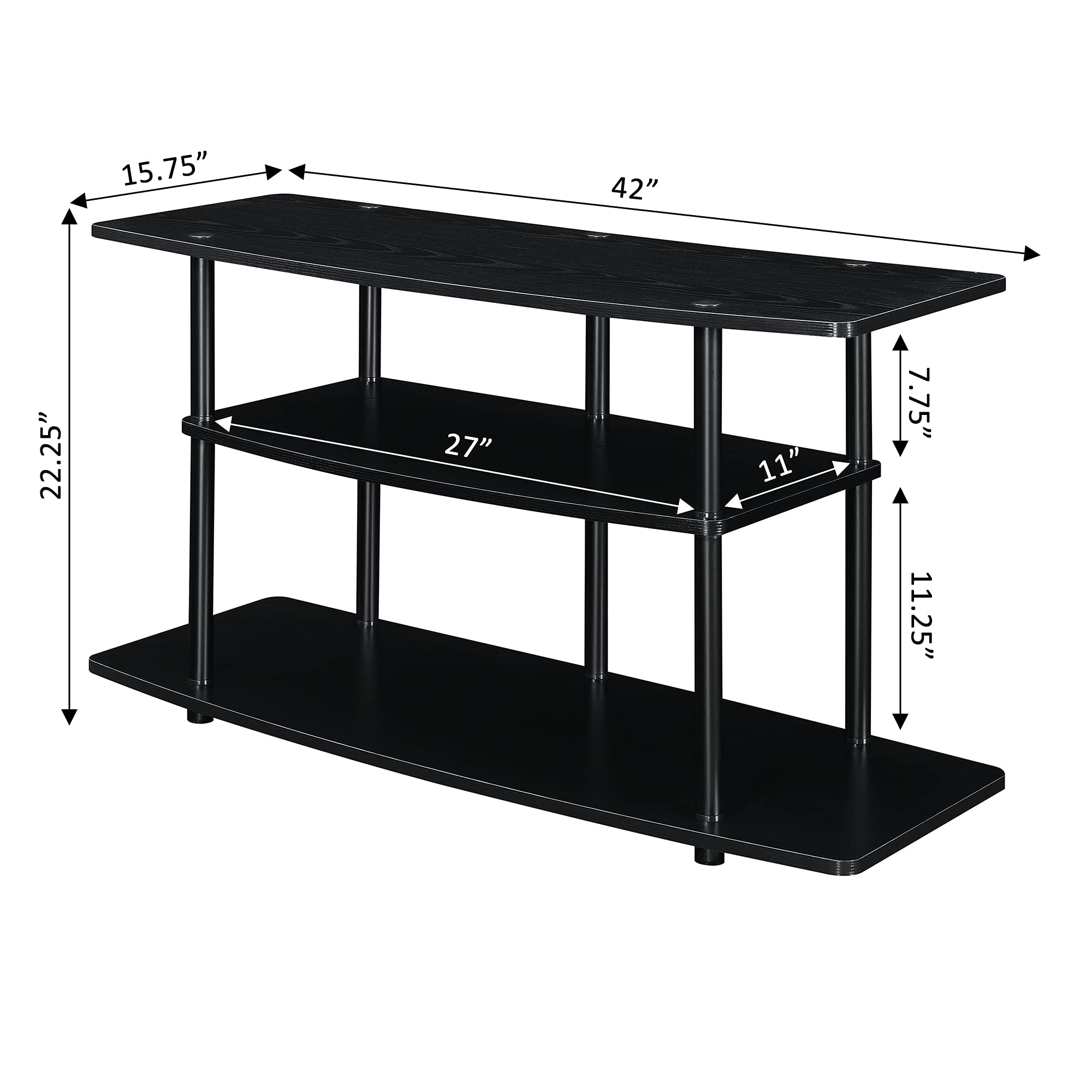 Convenience Concepts Designs2Go 3-Tier Wide TV Stand, 42", Black/Black