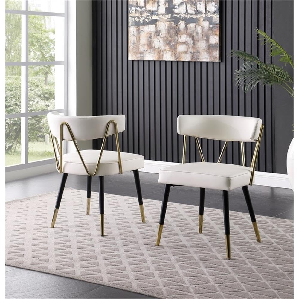 Best Master Furniture Aireys Ivory Faux Leather Armless Chair With Gold Accents (Set Of 2)