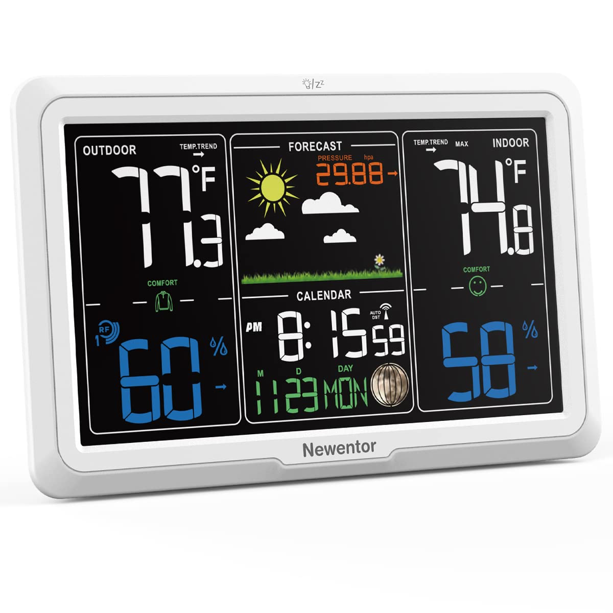 Newentor Weather Station Wireless Indoor Outdoor, 7.5In Display Atomic Clock, Inside Outside Thermometer And Hygrometer With Wea