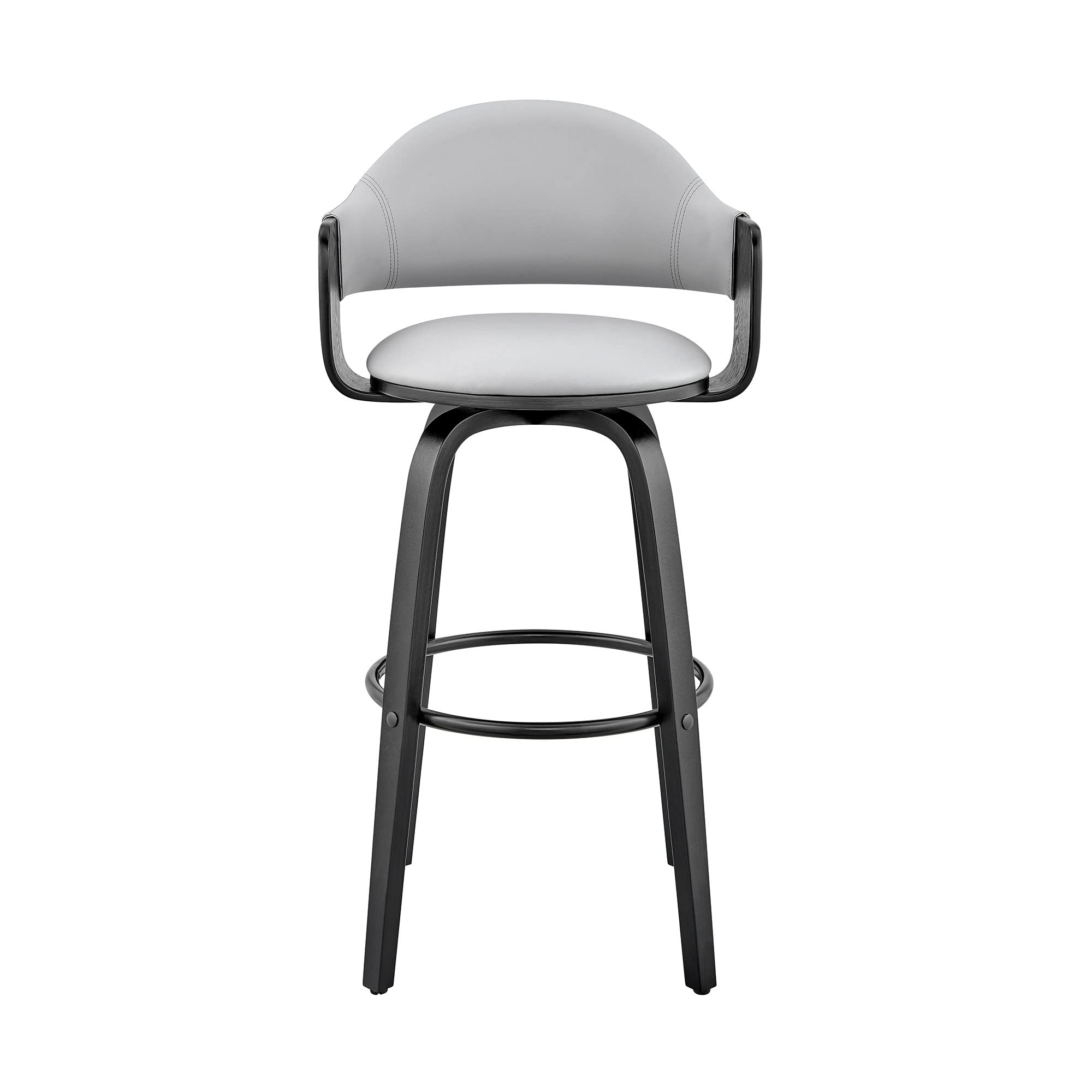 HomeRoots Gray 30' Rich Grey Faux Leather Walnut Wood Bar Stool