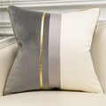 Avigers 16 X 16 Inches Gray White Gold Leather Striped Patchwork Velvet Cushion Case Luxury Modern Throw Pillow Cover Decorative