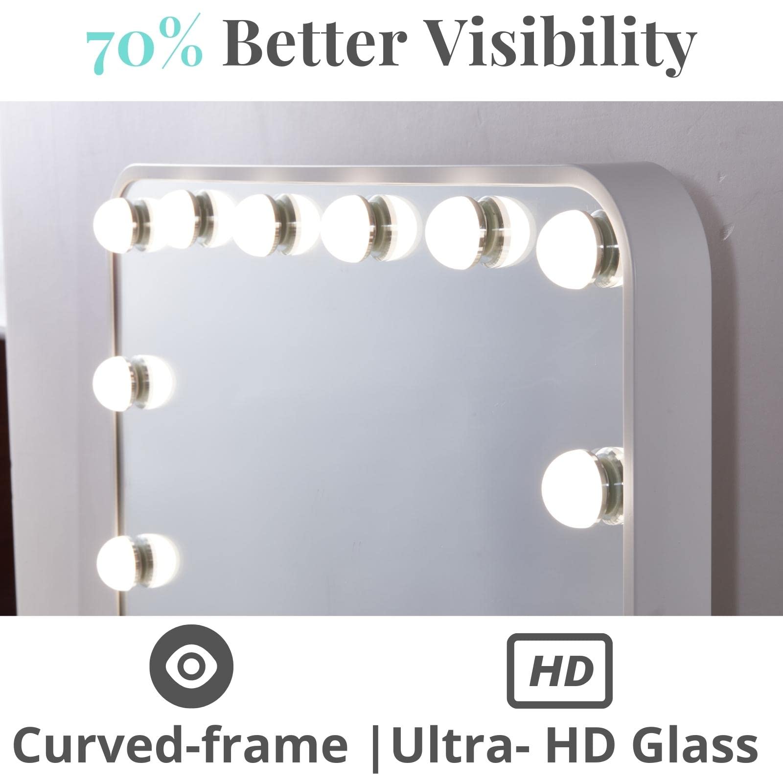 Luxfurni Large Hollywood Vanity Mirror With Lights, 25' Lx21 W Lighted Makeup Mirror With 18 Dimmable Bulbs, Smart Touch Contro