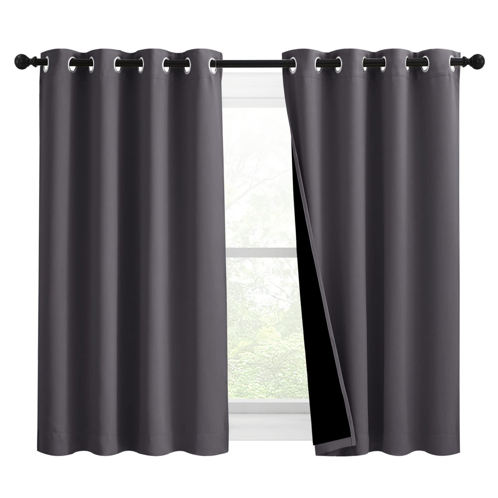 Nicetown 100% Blackout Blinds, Set Of 2, 46' X 45', Laundry Room Decor Window Treatment Curtains For Large Patio Sliding Door, Thermal Insulated Grey Curtains For Bedroom