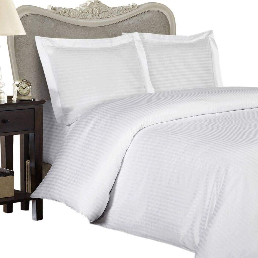 Egyptian Bedding Luxurious 300 Thread Count Queen White Damask Stripe Pillow Case, Set Of 2