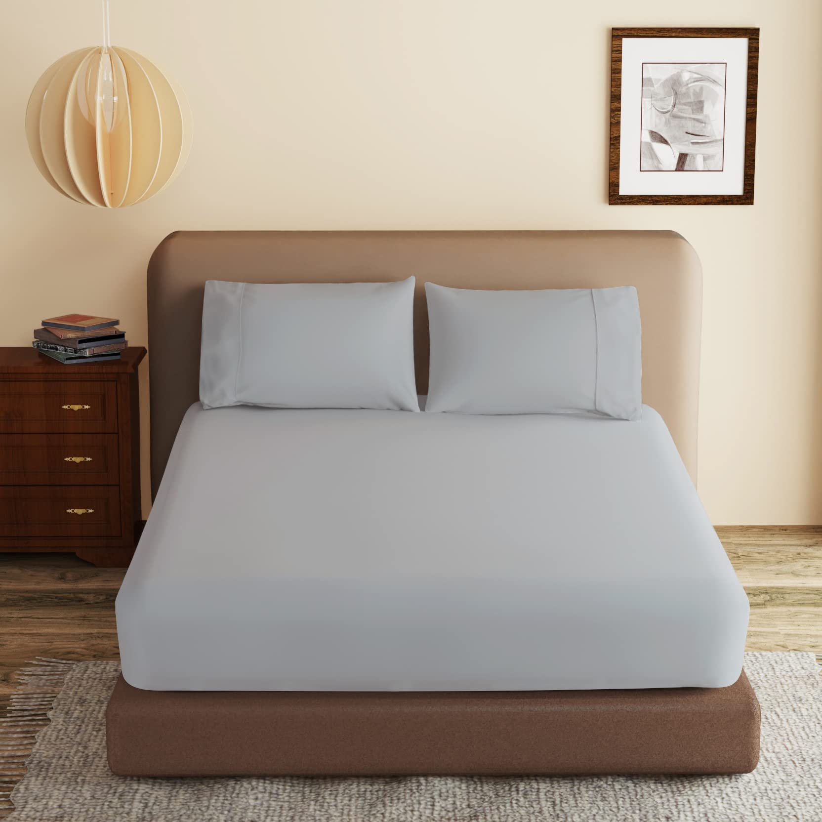 100% Egyptian Cotton Fitted Sheet Ck Size Gray, 600 Thread Count 8-16'' Deep Pocket Sheet, Soft & Elastic Sateen Weave Bottom Sh