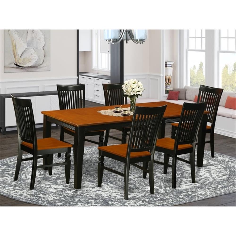 East West Furniture QUWE7-BCH-W 7 Piece Dining Table Set Consist of a Rectangle Dinner Table with Butterfly Leaf and 6 Dining Room Chairs, 40x78 Inch, Black & Cherry