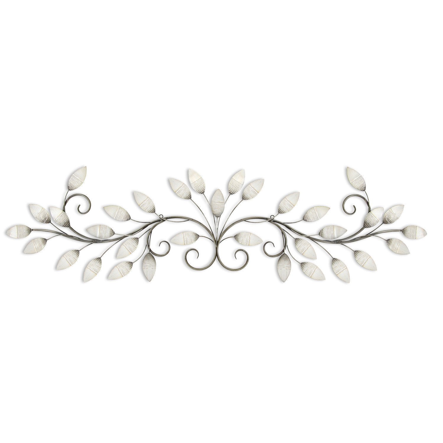Stratton Home Decor Brushed Pearl Over The Door Metal Leaf Wall Decor | Handcrafted Metal Wall Art For Entryways And Bedrooms | Easy To Mount Traditional Metal Art Wall Decor | 51.00”X1.00”X15.00”