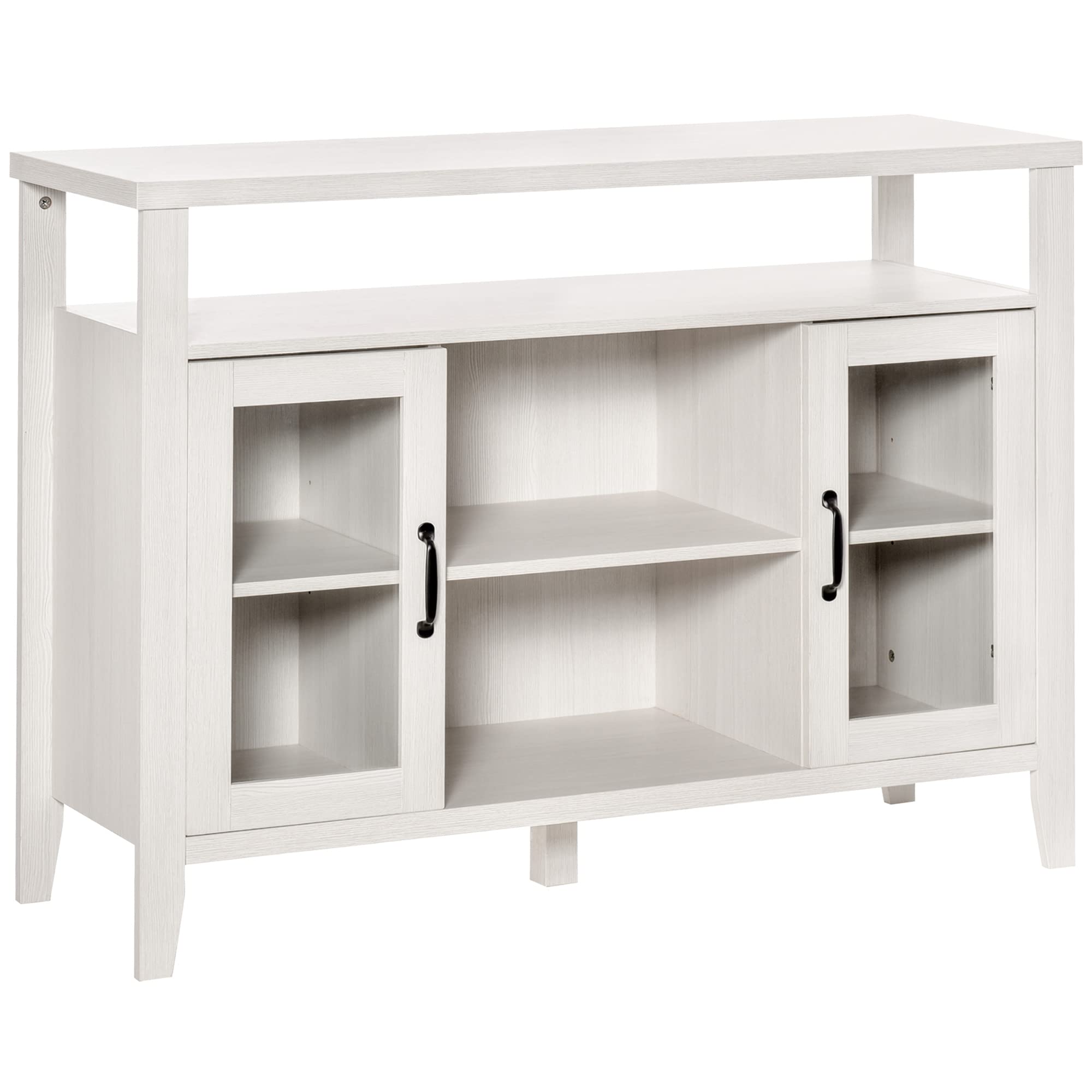 Homcom Farmhouse Sideboard Buffet Cabinet, Coffee Bar Cabinet With Storage Shelves, Kitchen Cabinet With 2 Framed Glass Doors And Anti-Topple, White