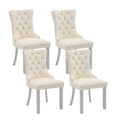 Velvet Dining Chairs Set Of 4, Kitchen & Dining Room Chairs, Upholstered Dining Chairs With Back Ring Pull And Silver Solid Wood