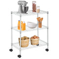 FDW 3 Tier Wire Shelving Metal Storage Shelves 23L x 13W x 32H Layer Storage Shelves with Wheels for Kitchen Garage Small Places
