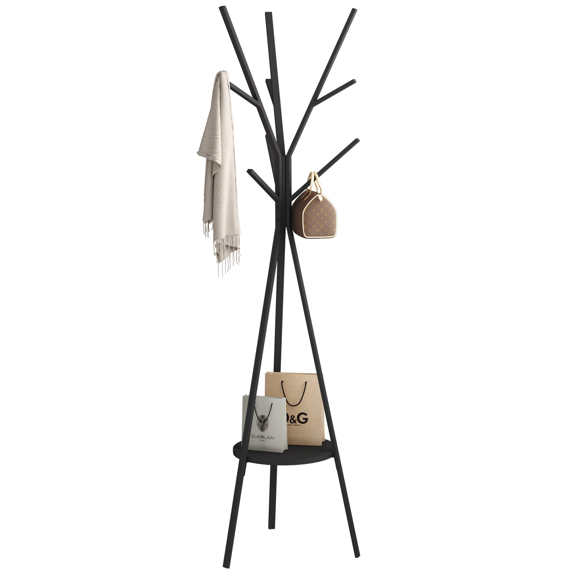 Coat Rack Hat Stand Free Standing Display Hall Tree Metal Hat Hanger Garment Storage Holder with 9 Hooks for Clothes Hats and Sc