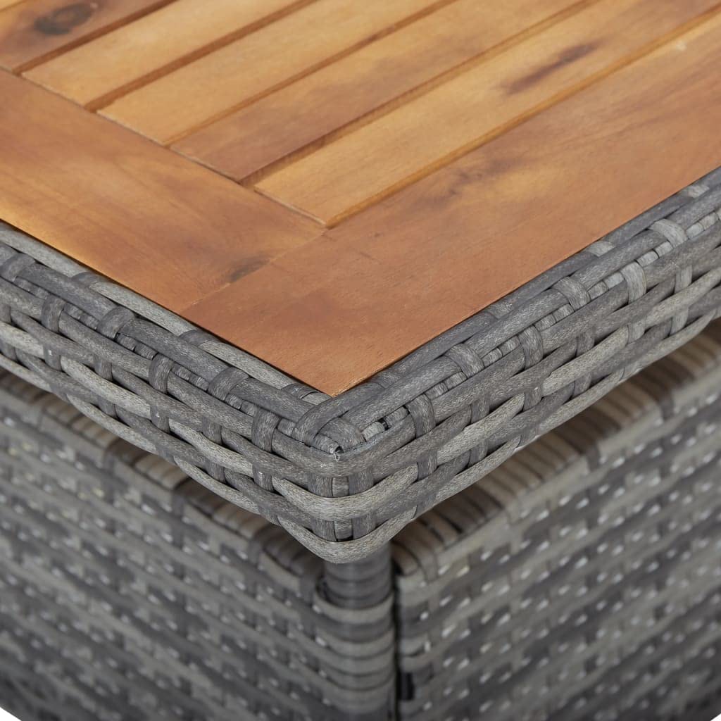 vidaXL Outdoor Patio Dining Table - Gray Poly Rattan and Solid Acacia Wood - Lightweight, Weather-Resistant, Unique Design, Seating for 4