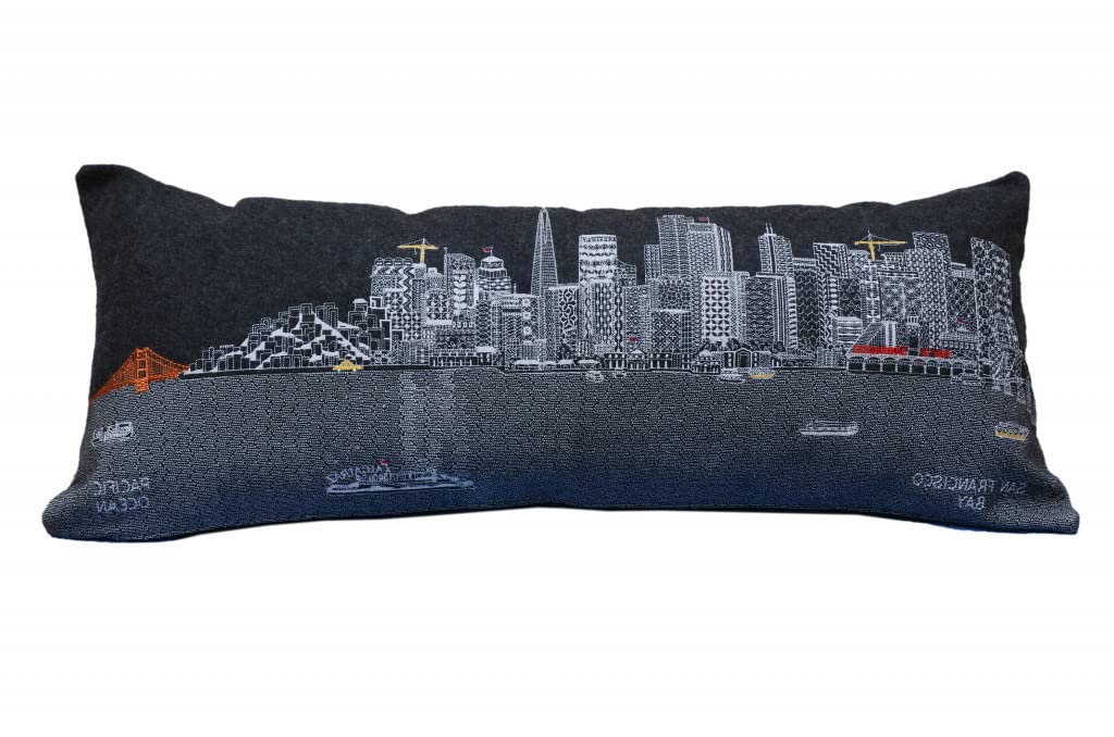 HomeRoots Grey 35' Black San Francisco Nighttime Skyline Lumbar Decorative Pillow