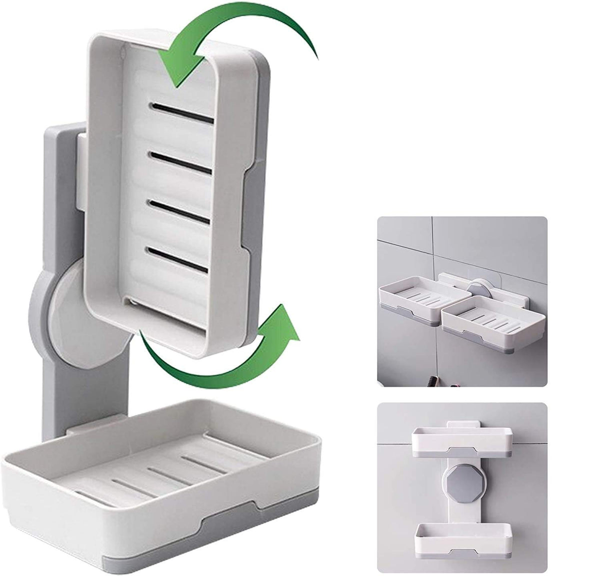 T TOPLINE WallMounted DoubleLayer Soap Dish with Drain Tray & Adhesive Sponge Holder, NoDrill Soap Holder for Shower, Bathroo