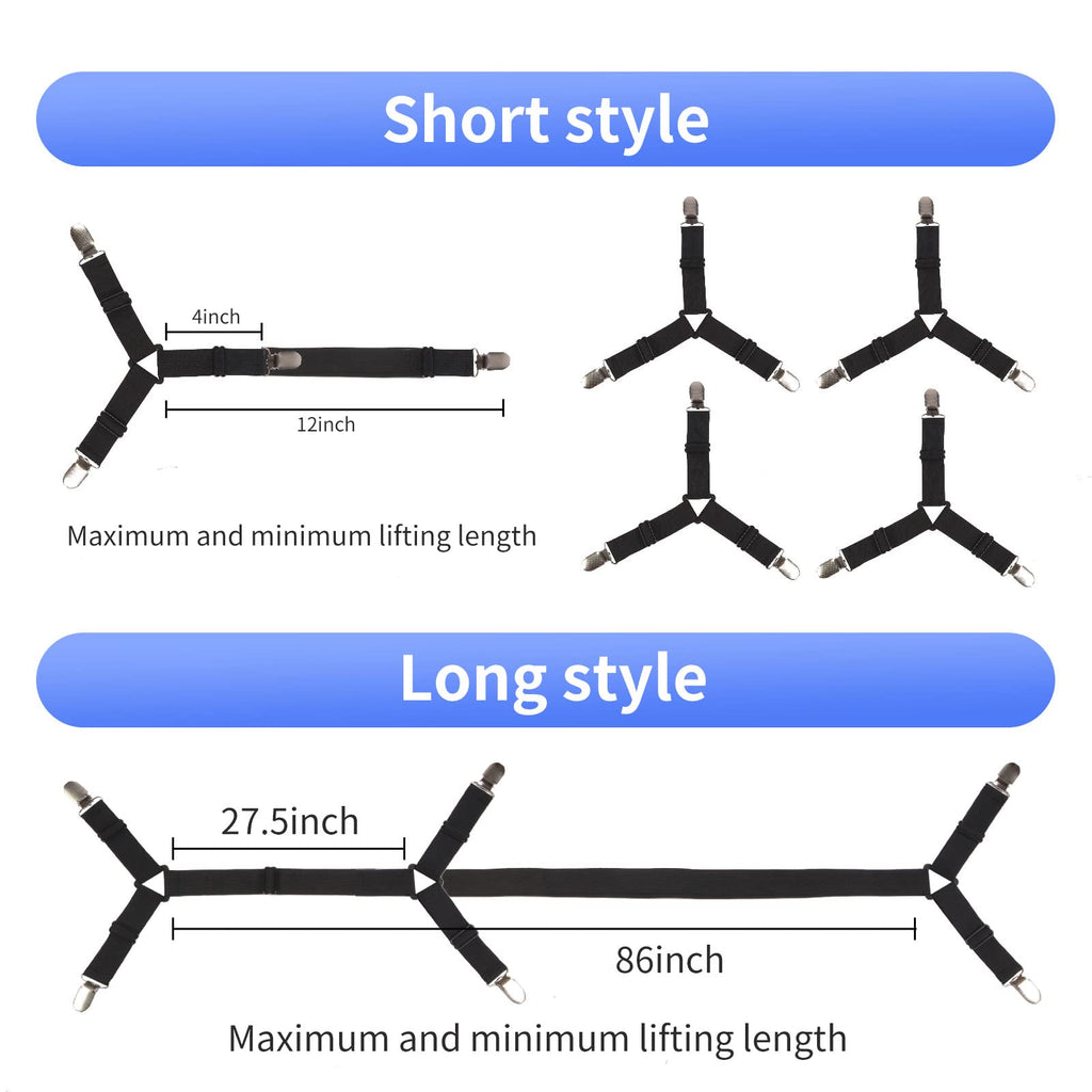 Luyena Bed Sheet Straps,4+1 Pcs Fitted Sheet Clips Holder,Upgraded Triangular Sheet Clip For Corner, Elastic Adjustable Sheet Strap For Mattress Cover, Sheet, Sofa Cushion 1(Black)