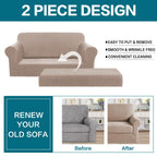 Turquoize Stretch Sofa Slipcover 2 Pieces Sofa Cover Couch Cover For 2 Cushion Couch Washable Furniture Protector Covers With Elastic Bottom Feature Thick Jacquard Fabric (Loveseat, Sand)