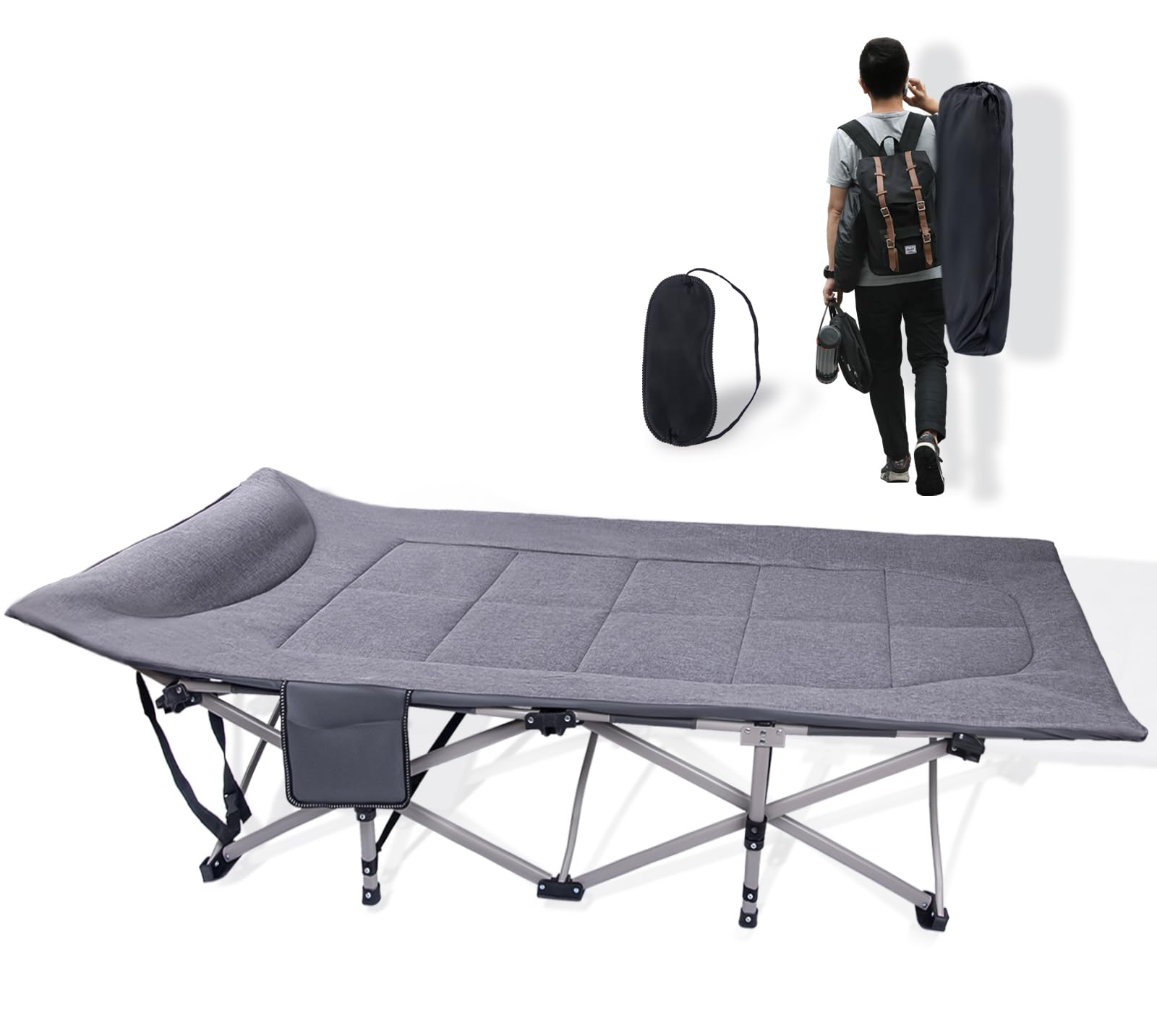 KAKO Camping Cots for Adults, Folding Camping Cot, Portable Cots for Adults, Camping Beds for Adults Heavy Duty 600 Lbs(Max Load