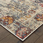 HomeRoots Polypropylene 4’x6’ Ivory Distressed Medallion Area Rug